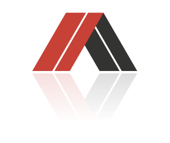 A black and red geometric shape resembling a stylized letter "C".