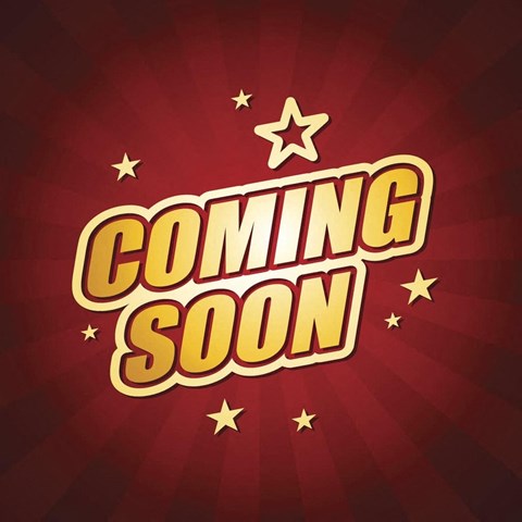 A graphic with the words "COMING SOON" in bold, stylized text, surrounded by stars on a red background.