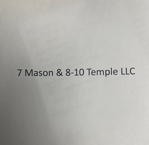 The image displays the text "7 Mason & 8-10 Temple LLC".