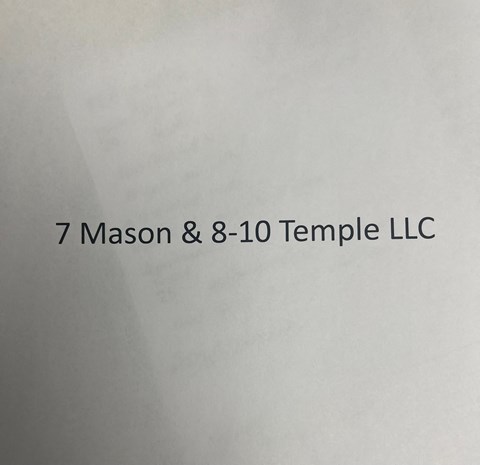 The image displays the text "7 Mason & 8-10 Temple LLC".