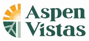 The image is a logo with the words "Aspen Vistas" written in green.