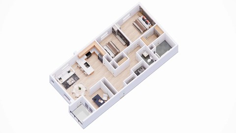 A white model of a house with multiple rooms.