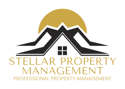 A logo for Stellar Property Management featuring a mountain and sun.