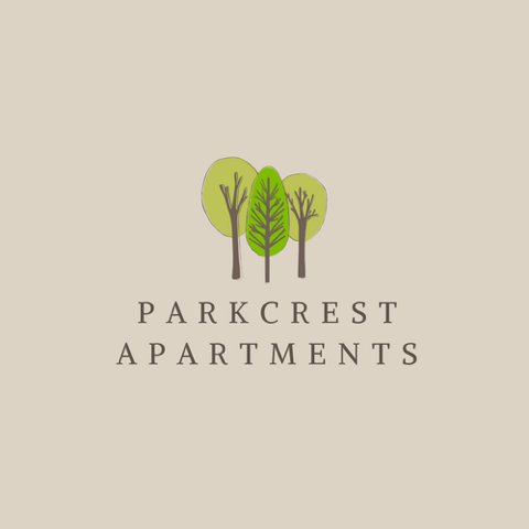 A logo for Parkcrest Apartments featuring two trees.