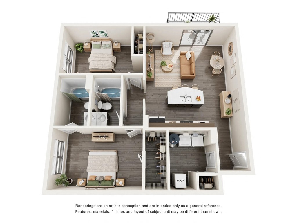 A floor plan of a house with a kitchen, living room, and bedrooms.