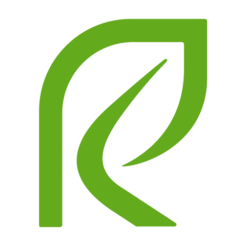 A green logo with a leaf shape.