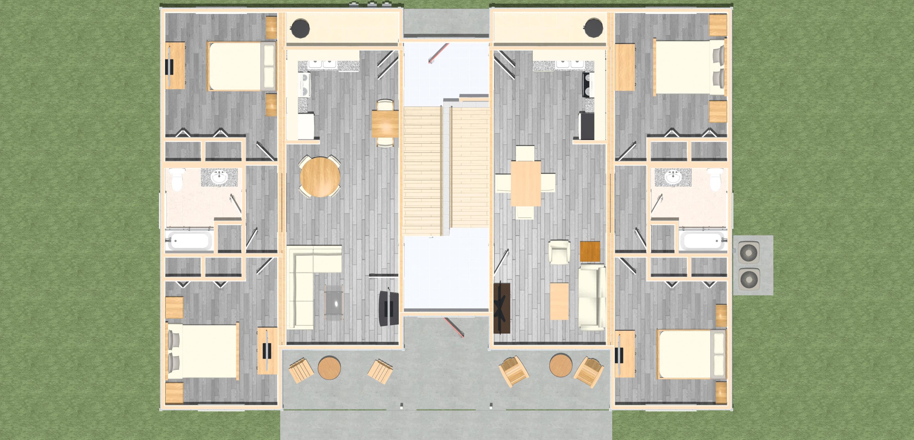 A floor plan of a house with a central hallway and rooms surrounding it.