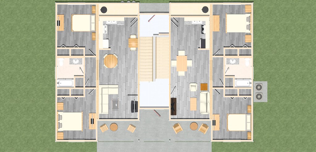 A floor plan of a house with a central hallway and rooms surrounding it.