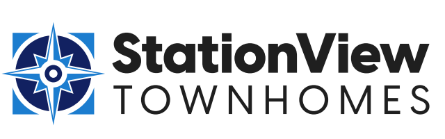 A logo with a compass and the words "StationView Townhomes" written in black.