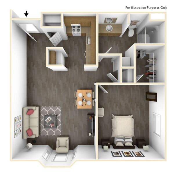 1 Bedroom 1 Bath Floor Plan