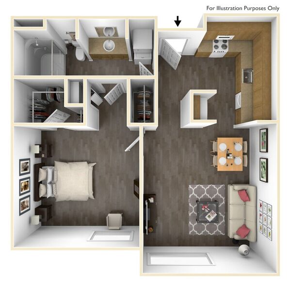 1 Bedroom 1 Bath Floor Plan