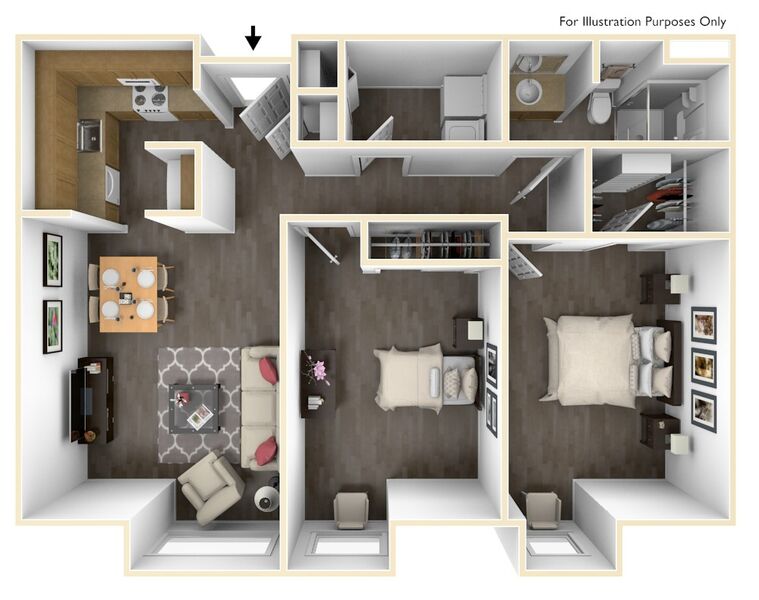 2 Bedroom 1 Bath Floor Plan