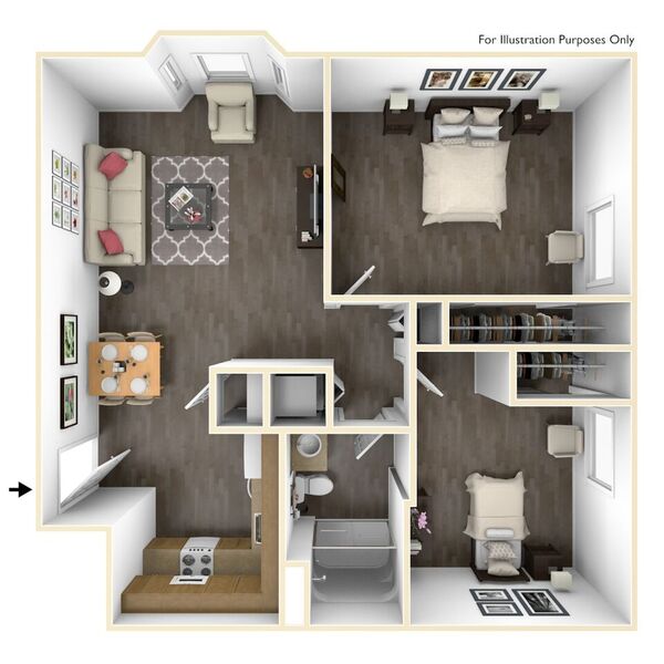 2 Bedroom 1 Bath Floor Plan
