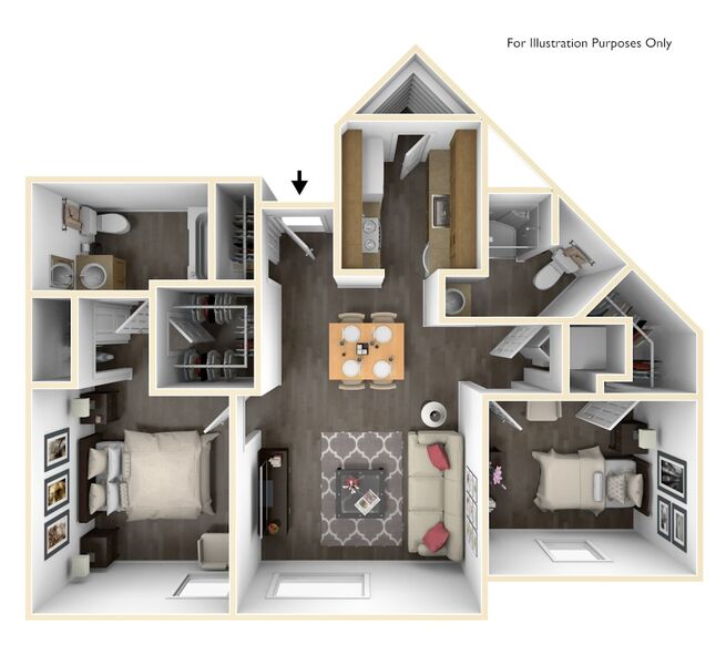2 Bedroom 2 Bath Floor Plan
