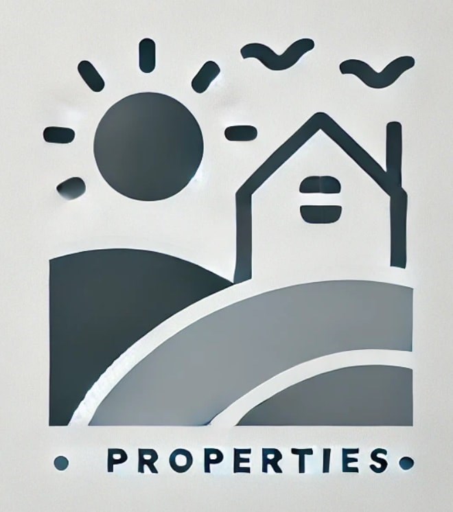 A graphic of a house with a sun and birds above it, with the word "PROPERTIES" below.