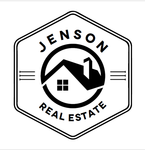 A black and white logo for Jenson Real Estate.