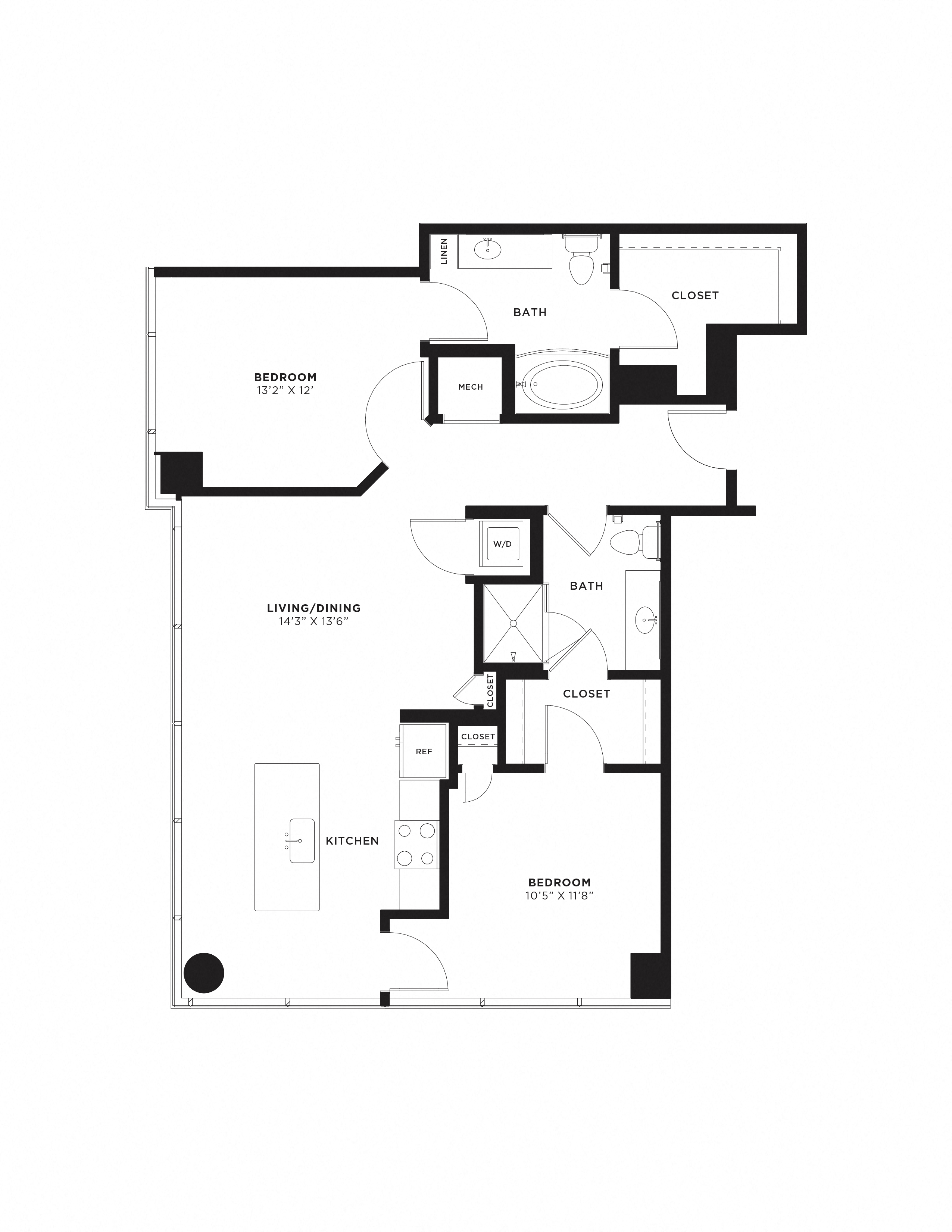 2 Bed/2 Bath-2B