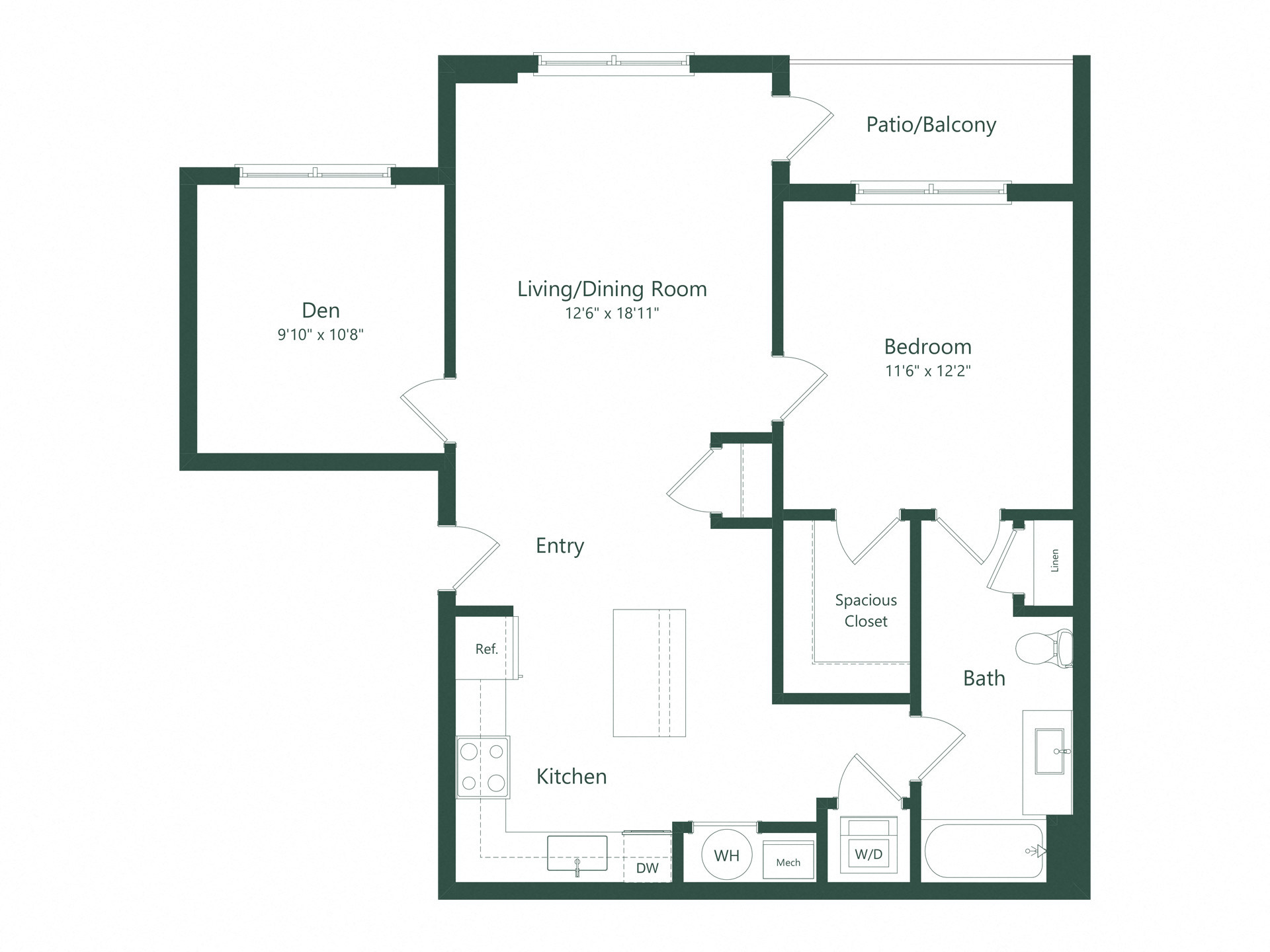 1C+D | 1 Bed | 1 Bath | Den