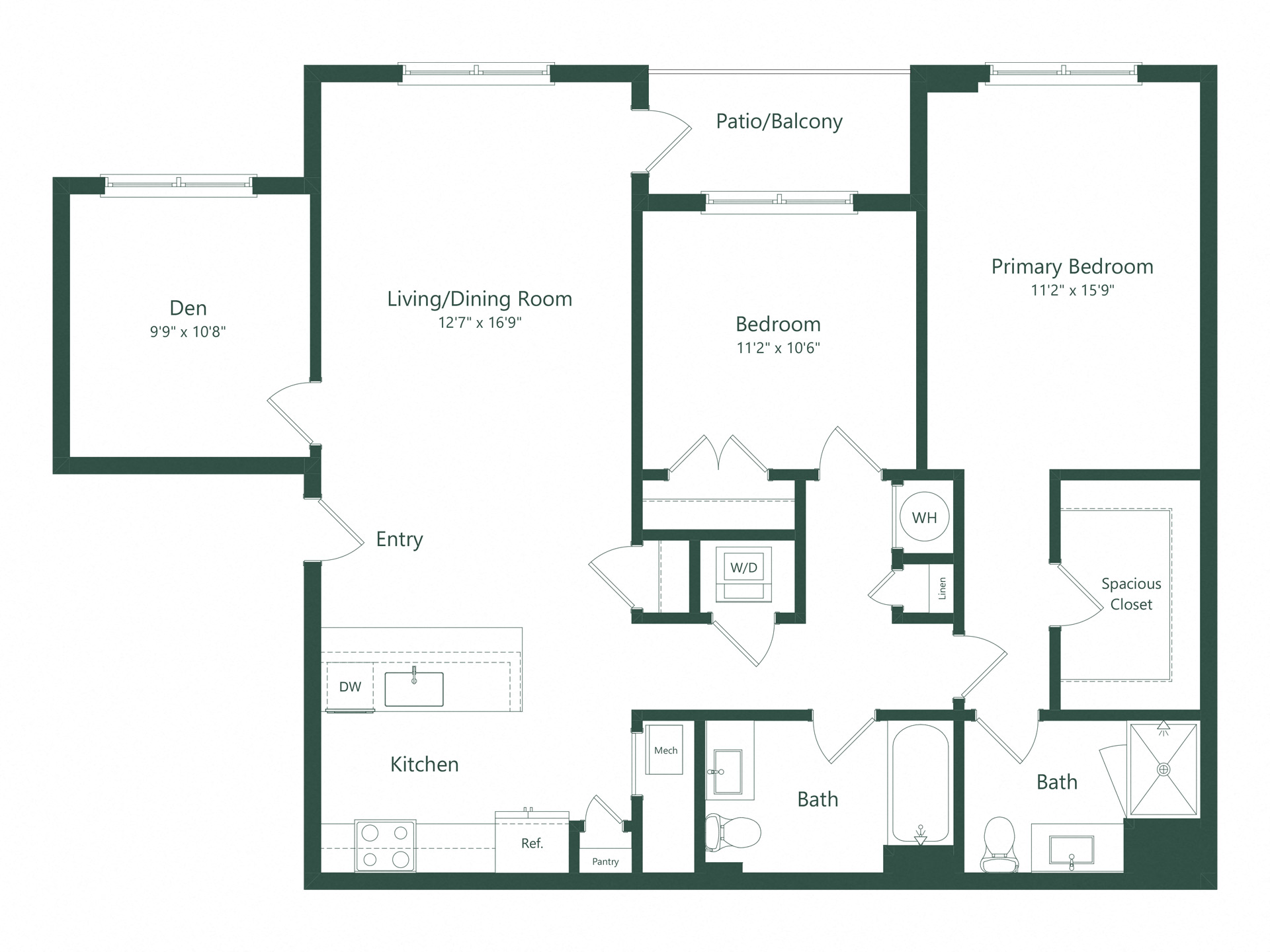 2C+D | 2 Bed | 2 Bath | Den