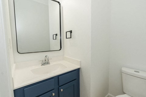 A white sink with a silver faucet and a mirror above it.