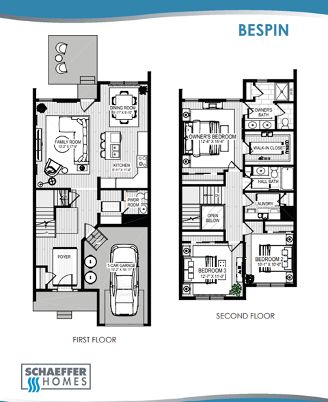 A floor plan for a Schaeffers Homes property named BESPIN.