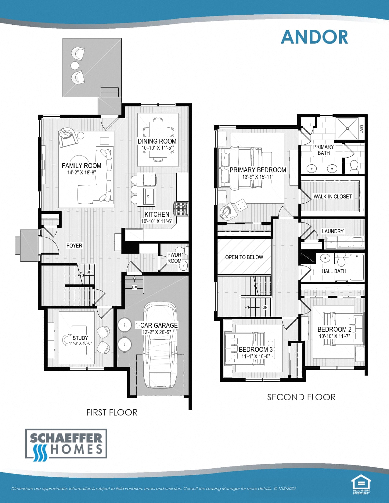 A floor plan for a home by Schaeffers Homes shows a first and second floor layout.