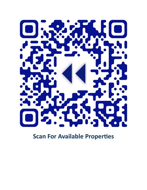 A QR code with a play button and the text "Scan For Available Properties" below it.