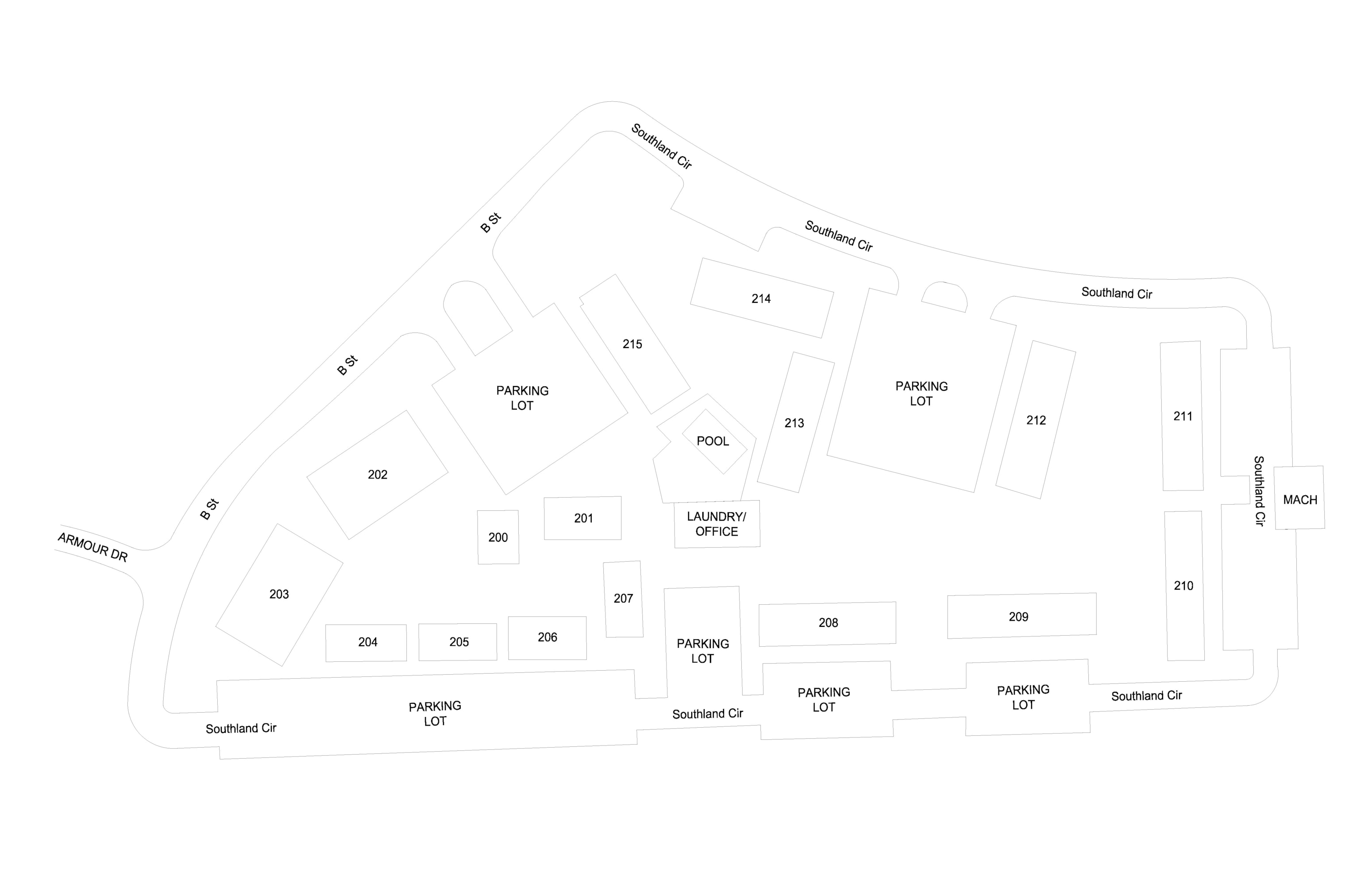 A map of a parking lot with numbered sections.