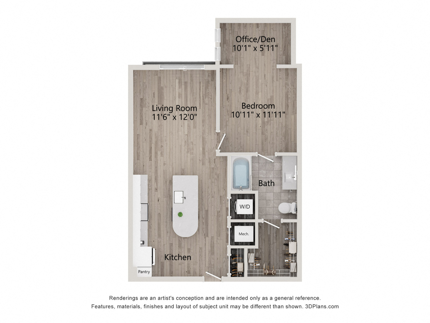 1 Bed/1 Bath Den-A1H