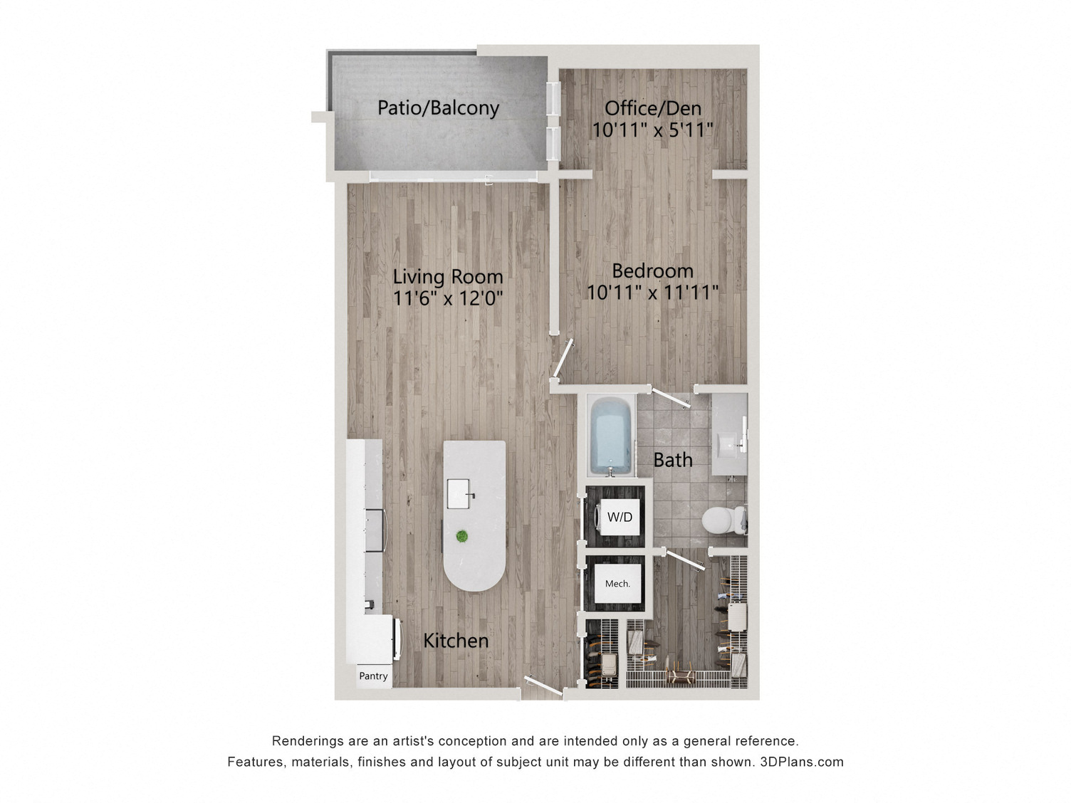 1 Bed/1 Bath Den-A1J