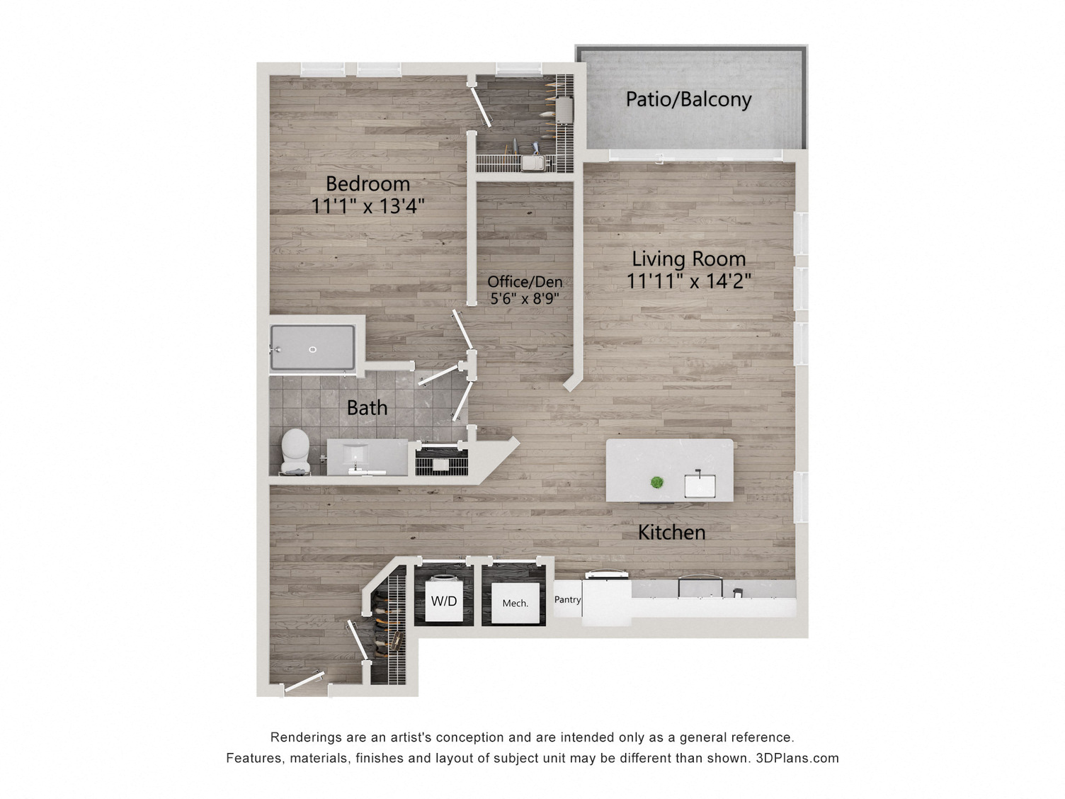 1 Bed/1 Bath Den-A1K
