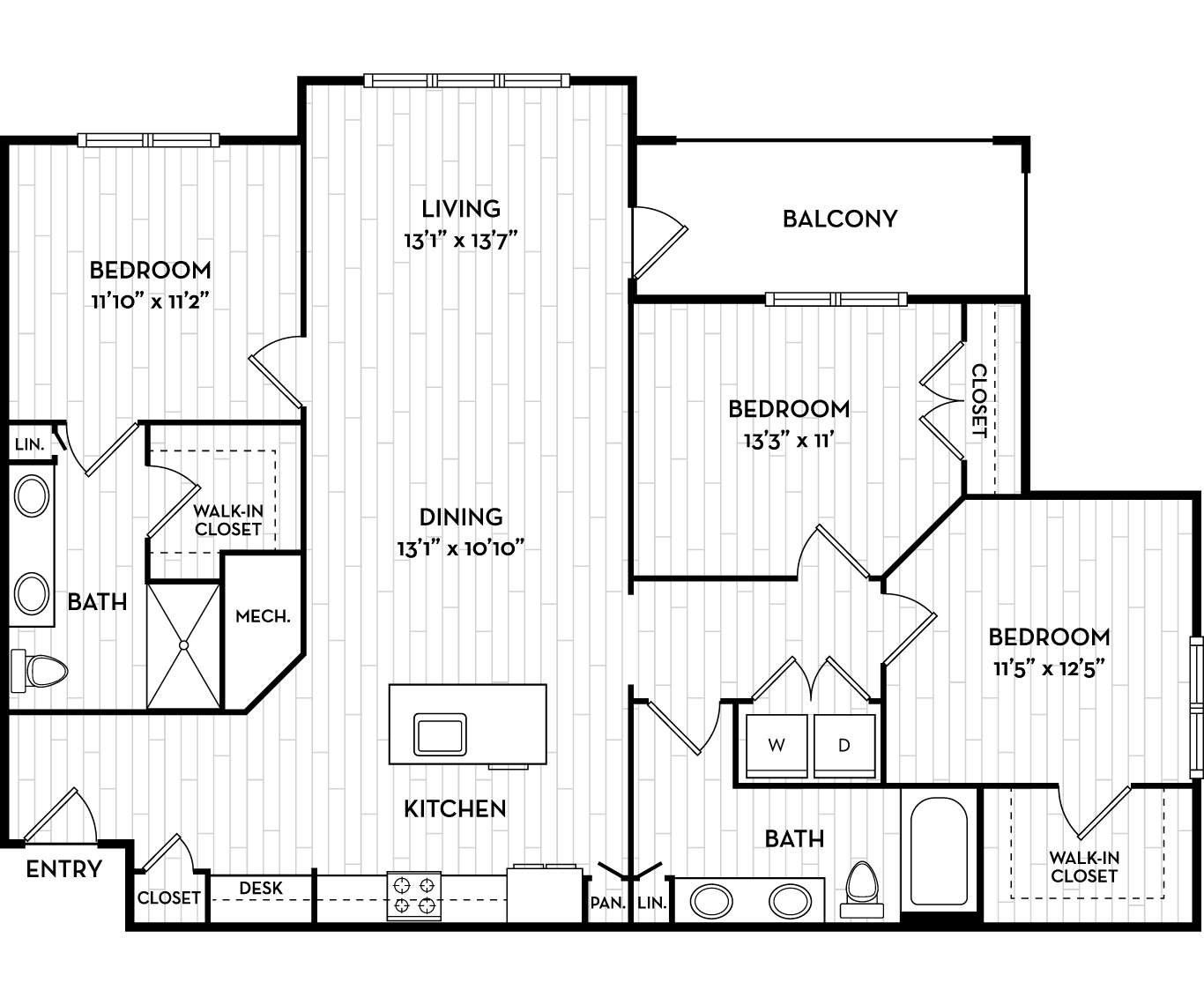 The Henslow Daniel Island Apartments & Townhomes - Charleston, SC - Heron Floor Plan 1405-1415 SF