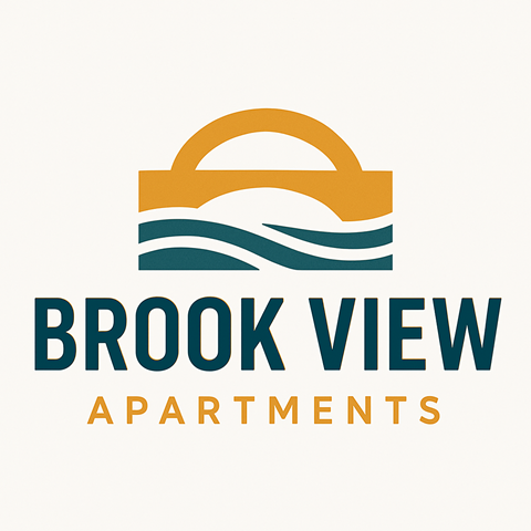 The image is a logo for Brook View Apartments.