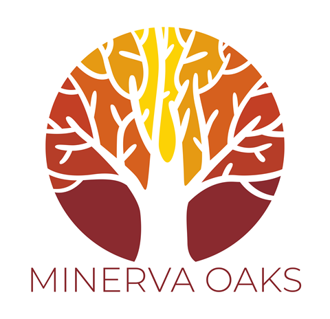 A logo with a tree and the words "Minerva Oaks" below it.