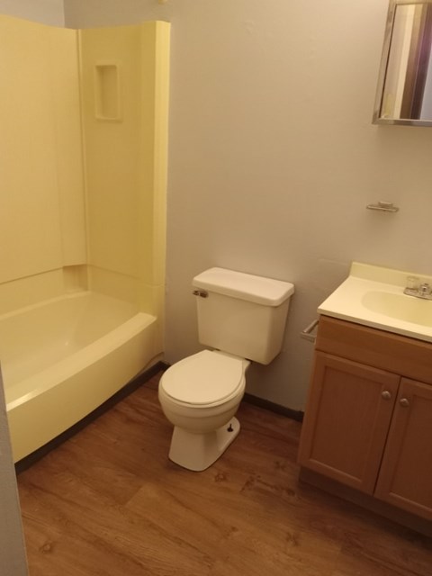 A white toilet sits next to a sink in a bathroom.