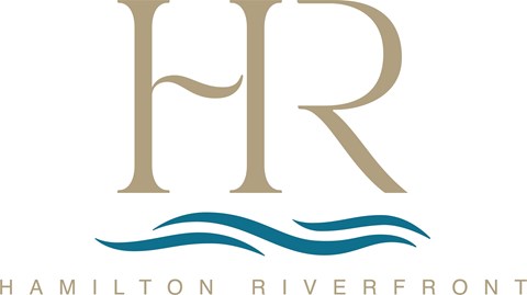 The image is a logo for Hamilton Riverfront.