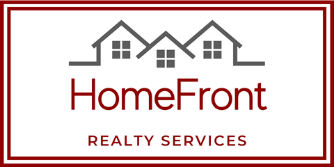 A logo for HomeFront Realty Services featuring a stylized house.