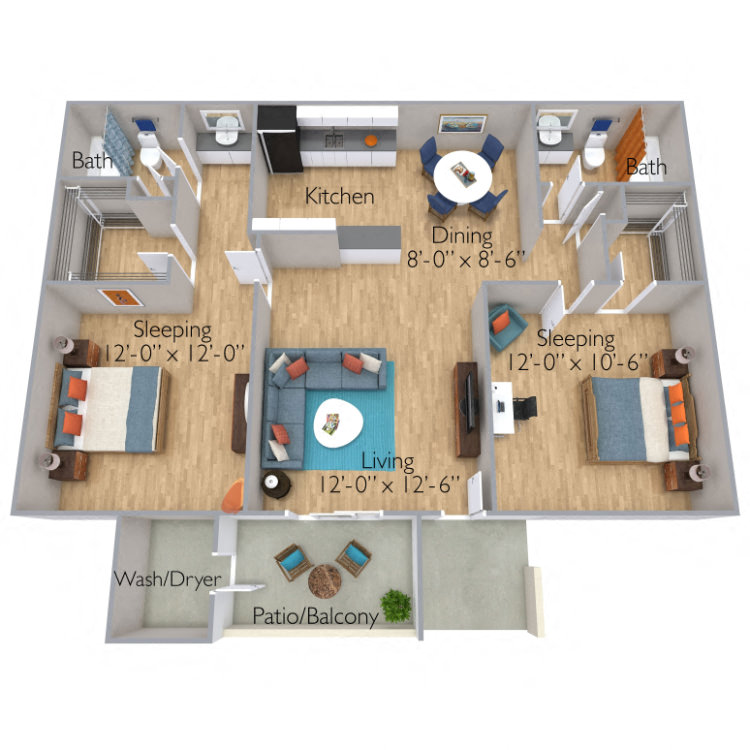 Two Bedroom, Two Bath A