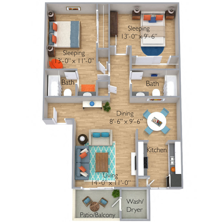 Two Bedroom, Two Bath B