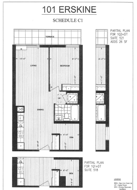 A black and white image of a floor plan for a 101 Eskine suite.