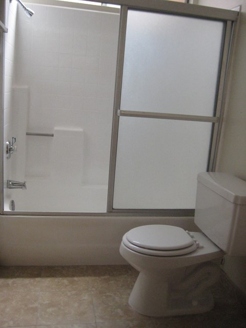 A white toilet in a bathroom with a glass shower door.