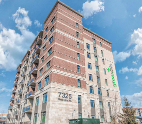 A tall building with the number 7325 on it.