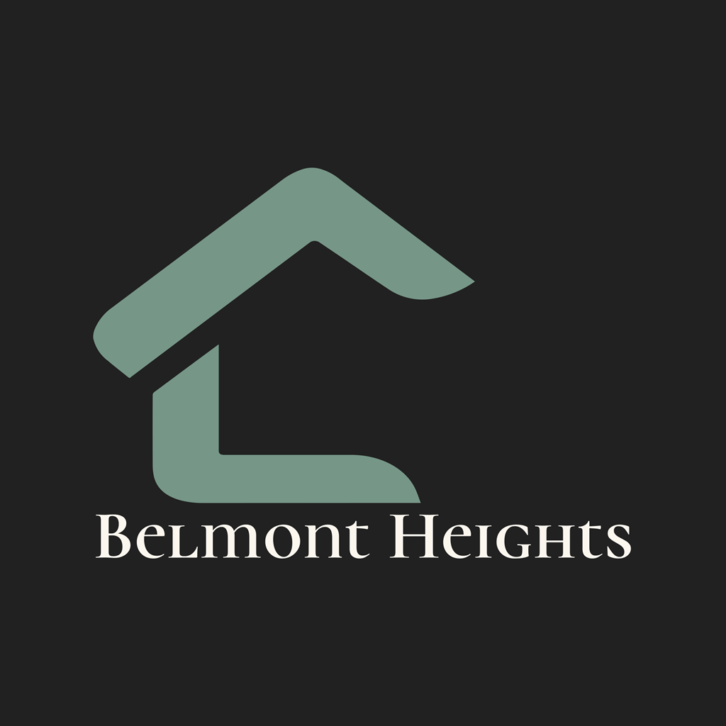 A logo with a house shape and the text "Belmont Heights" below it.