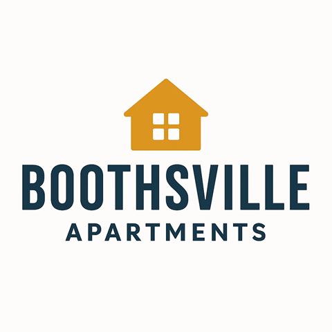 A logo for Boothsville Apartments featuring a house icon.