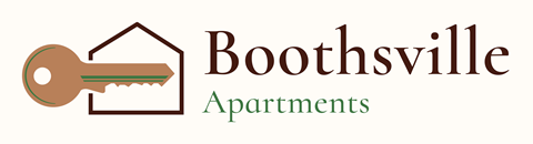 A logo for Boothsville Apartments featuring a key.
