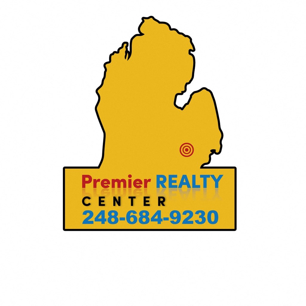 A logo for Premier Realty Center with a phone number and a location pin.