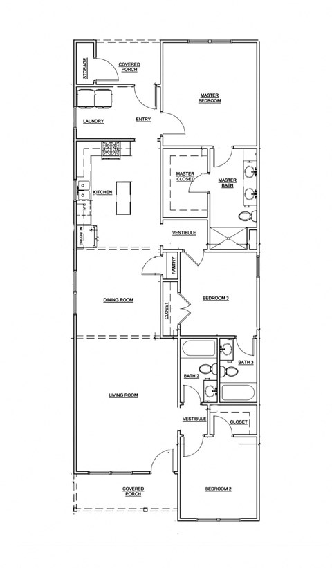 A floor plan of a house with labeled rooms such as Bathroom, Dining Room, and Bedroom.