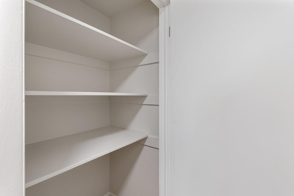 Empty white shelves in a white room.