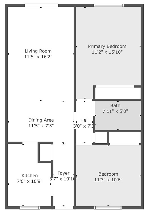 A floor plan of a house with labeled rooms and their dimensions.