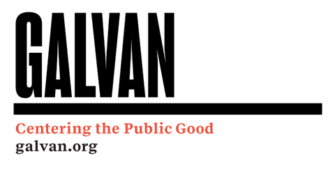 A black and white logo with the word "GALVAN" in large black letters.